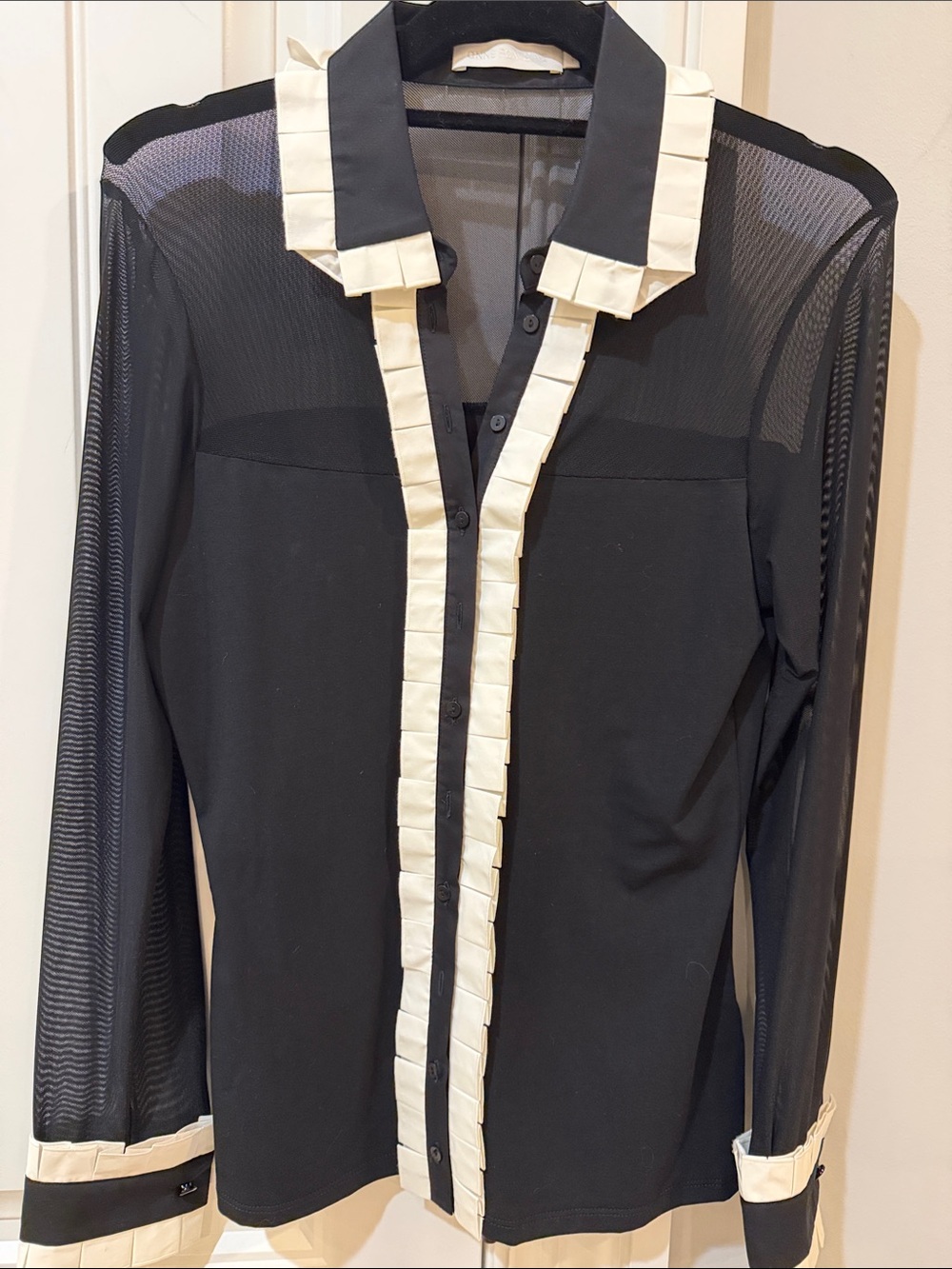 Anne Fontaine Black Blouse with White Trim